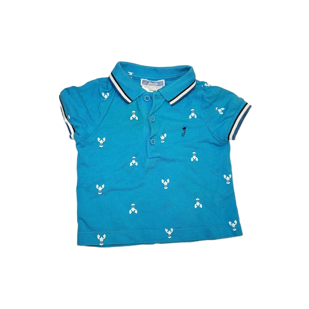 Jacadi 6m Baby Boy Blue Lobster Print Short Sleeve Polo Top